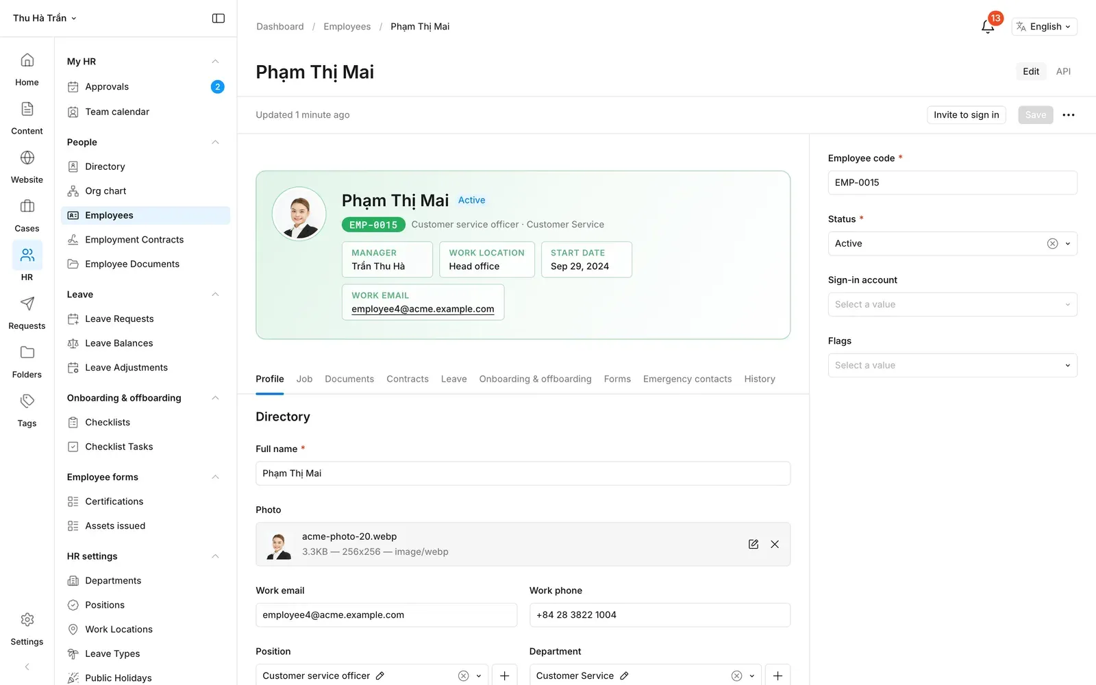 An employee profile